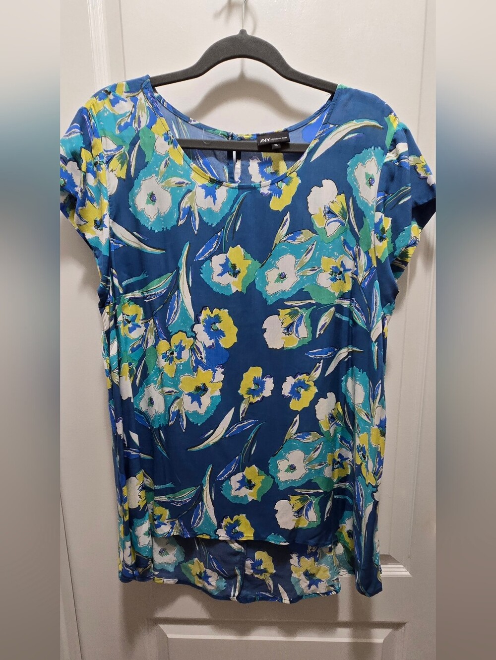 JNY Collection Blue Floral Short Sleeve Blouse